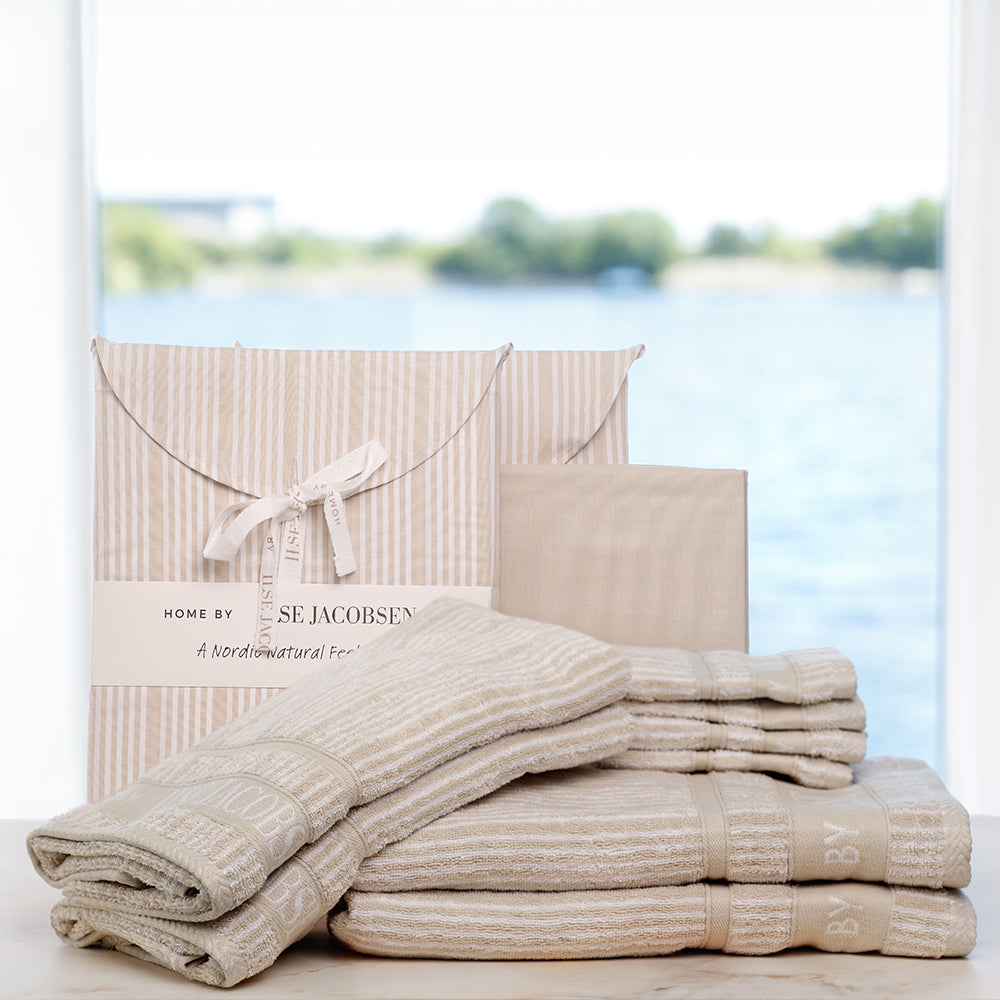 Nordisk Bryllupssæt - Sand Beige Striber - 140x220