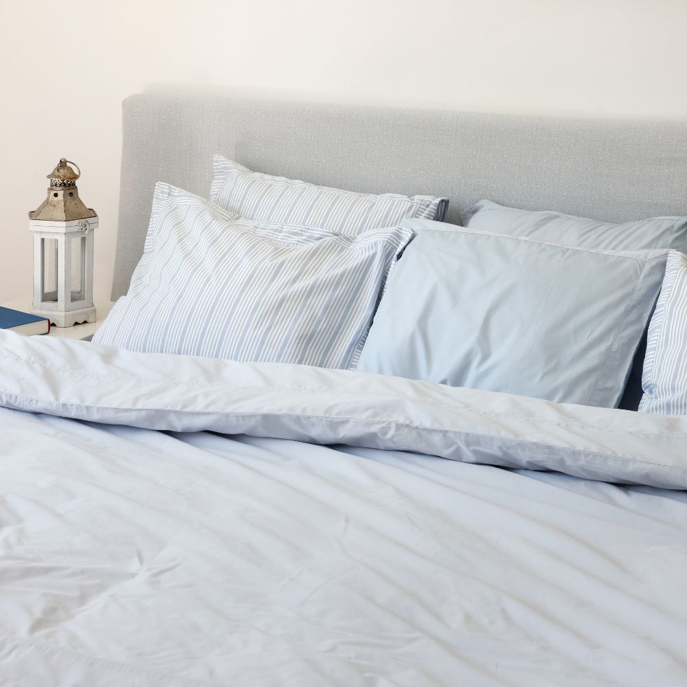 Crisp Powder Blue Percale Cotton Duvet Set, OEKO-TEX® Nordic-Inspired Design