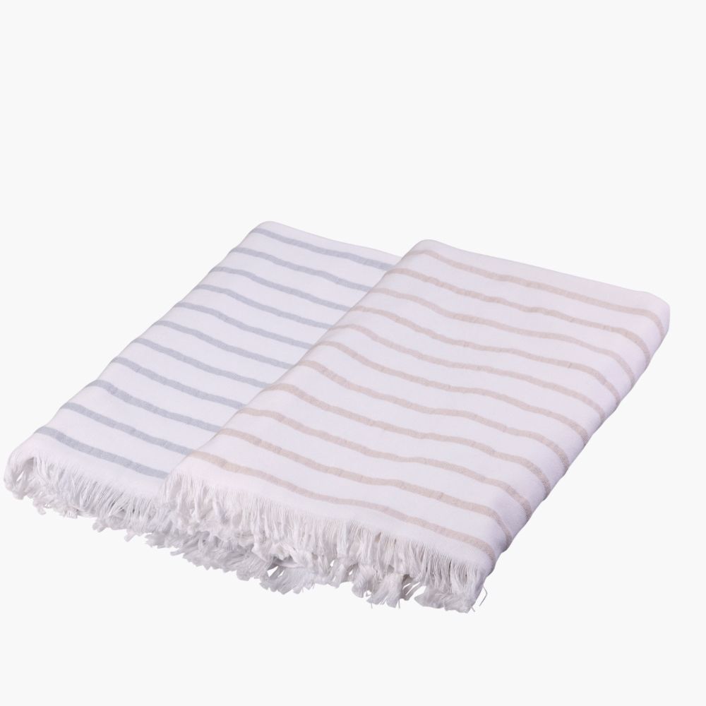 Hammam Duo - Powder Blue and Sand Beige Stripes - Home by Ilse Jacobsen