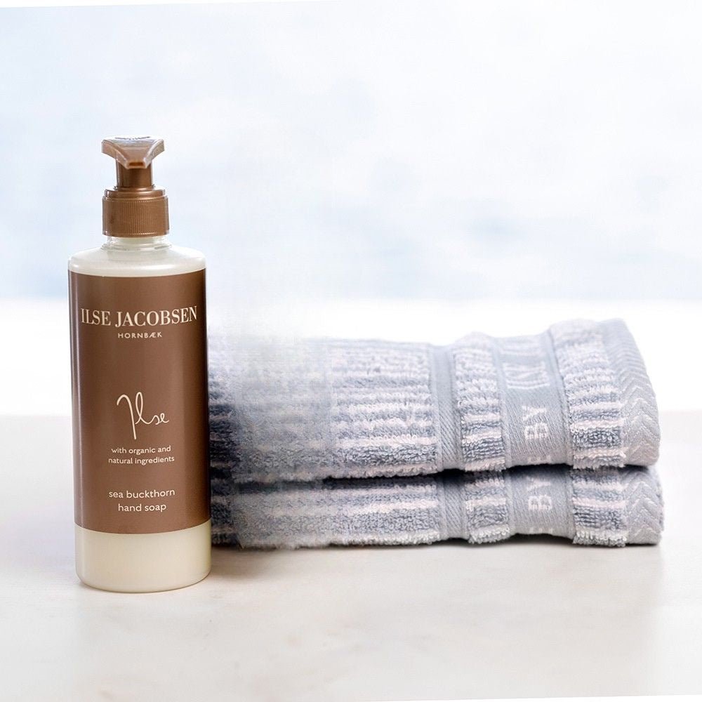 Welcome Ritual - Hand Soap & 2 pack Powder Blue Stripes Guest Towels - Home by Ilse Jacobsen